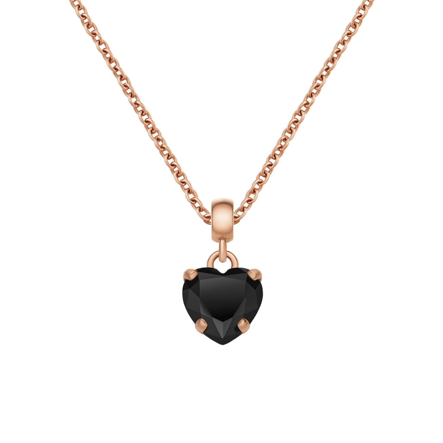 Charm Chain Necklace  & Heart Crystal Black Rose Gold