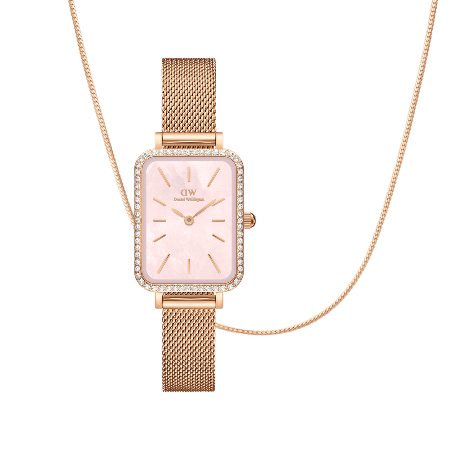 Quadro Lumine Bezel Pink MOP + Flat Chain Necklace RG